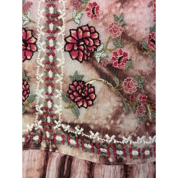 SUNDANCE Gemi Embroidered Floral Pink Tie Dye Boho Midi Dress Size XS NEW - Picture 11 of 12